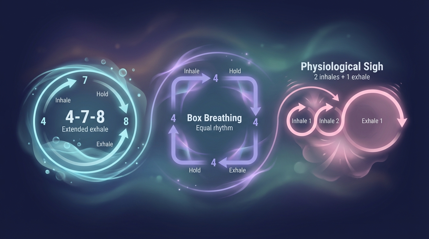 Comparison of three breathing techniques: 4-7-8, Box Breathing, and Physiological Sigh