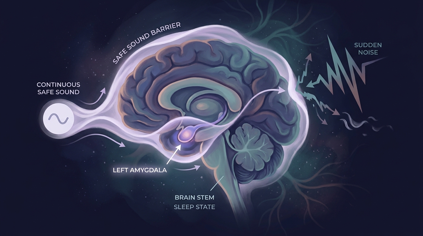 Diagram of the brain's left amygdala processing sound during sleep
