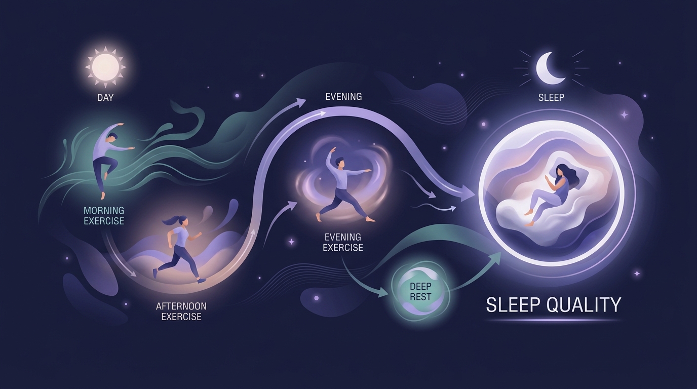 Diagram showing the relationship between exercise timing and sleep quality